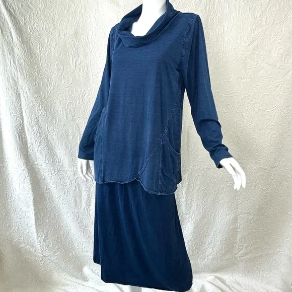 J.Jill Purejill Indigo Blue 2-Piece Pull-on Midi Skirt and Tunic - Picture 1 of 15